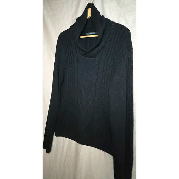 Perry Ellis Wool Cardigan Sweater Chunky Cable Knit, Sz XL, Dark Blue, Dry Clean - Picture 3 of 10